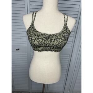 Rouen green black writing criss cross gym sports bra women's size large